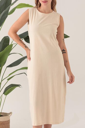 CrazyShopping 100% Cotton Sleeveless Long Dress - Lining Jupon Chemise