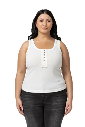 DISENTIS MODEST Ecru Plus Size Poplin Camisole Body - Patched Design