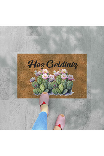 M&H Quality Coco Look Colorful Cactuses Themed - Washable Mat and Moisturizing Decorative Door
