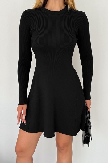 FEMELLE Black Corded Knitwear Women's Dress - Basic Size