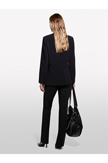 Sisley Black Double Breasted Collarless Jacket - Lined, Regular Cut