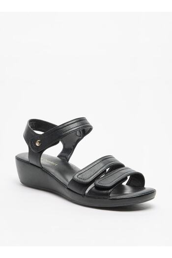 Le Confort Solid Open Toe Sandals with Wedge Heels and Hook and Loop Closure