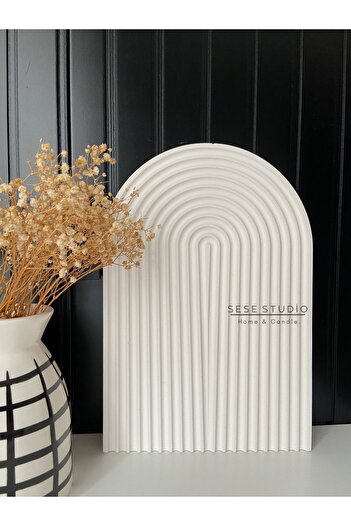Sese Studio U-Shaped Rainbow Model Decorative Presentation Tray, White Striped Concrete Tray