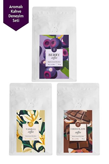 Mim and More 3 X 200 gr Chocolate Aromalı, Vanilya Aromalı, Berry Aromalı Kahve Filtre Kahve Coffee Set