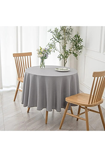 Zeren Home Liquid Resistant Round Care Free Linen Tablecloth Gray