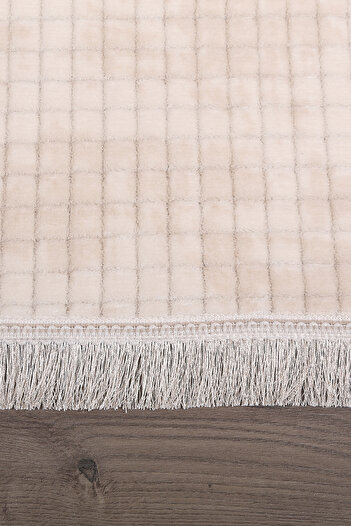 Bonny Home Square Plus Cream Sports Fringed Cut Runner Machine Washable Soft Decorative Carpet with Non-Slip Backing