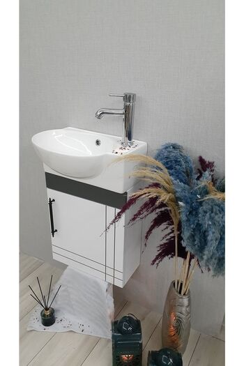 Turkuaz Turkuaz Banyo Ve Tuvalet Mini Köşe Lavabo 28*45 Cm (banyo Dolabı Dahil)