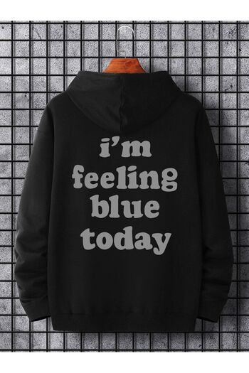 MODARİCH Feeling Blue Sweatshirt - Black Printed Oversize Ribbon Hoodie