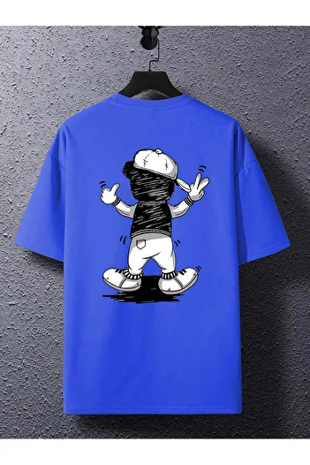 Mythologie Mini Bear T-Shirt - Sax Blue Printed Oversize Crew Neck Short Sleeve