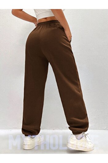 Mythologie Basic Unprinted Sweatpants Jogger - Brown Rubber Leg High Waist Winter