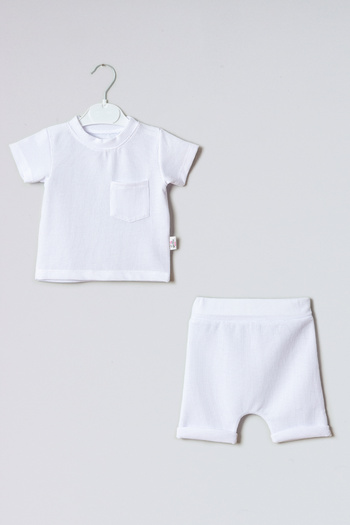 ADABEBEK Waffle Patterned 100% Cotton Shorts Set - Top and Bottom Set