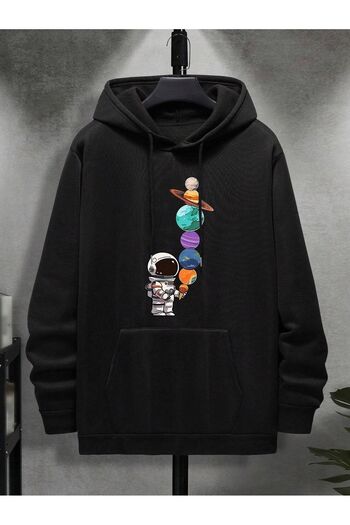 MODARİCH Astranout Planets Cream Sweatshirt - Black Printed Oversize Ribbon Hoodie