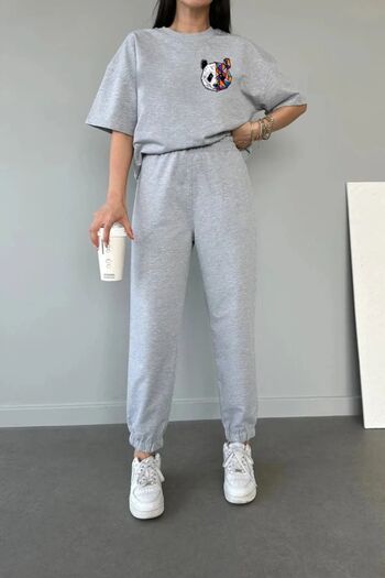 Mythologie Panda Logo T-shirt Sweatpants Jogger - Gray Printed Tracksuit Set Oversize Crew Neck