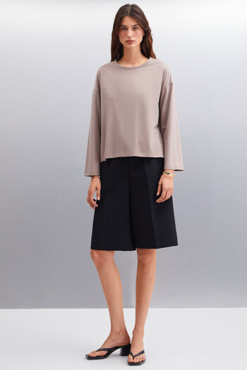 GRIMELANGE Basıl Γυναικείο μπλουζάκι Oversize 100% οργανικό βαμβάκι πλεκτό μακρυμάνικο βιζόν