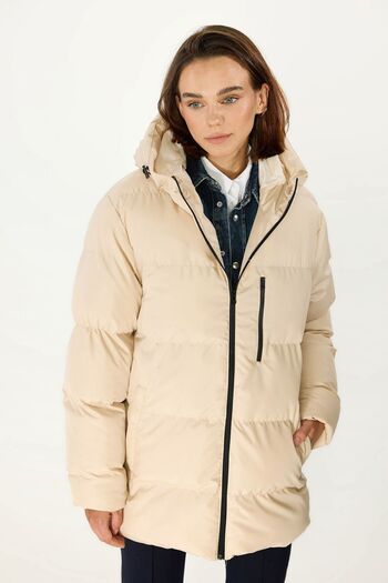 QAWWA Beige Hooded Puffer Jacket - Windproof, Lined Winter Design