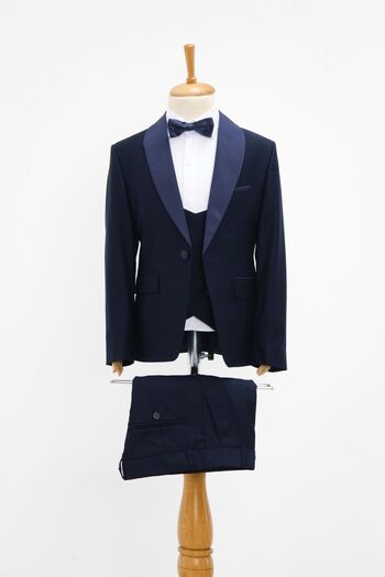 Doctor junior Navy Blue Colored Boy's Tuxedo Suit - With Vest and Collar Detail