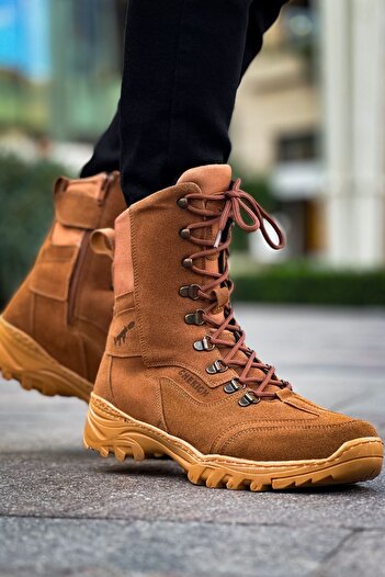 BZ Moda B051 Scalatore Ανδρικές Στρατιωτικές Μπότες Suede - Ορθοπεδική σόλα, κορδόνια και φερμουάρ, STT Tan