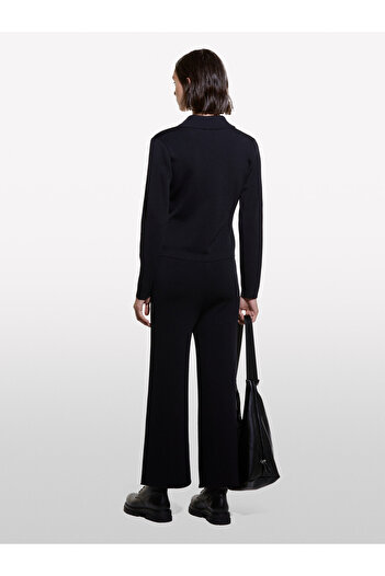 Sisley Women's Black Viscose Blended 4 Button Notched Collar Double Breasted Jacket