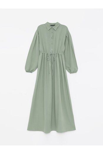 LC Waikiki LCW Linen Blend Shirt Collar Long Sleeve Women's Dress