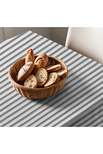 KAMİZ Linen Tablecloth - Gray Striped Design