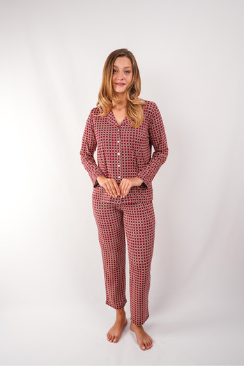 Butik Women's Sleepwear Set with Soft Texture and Red Pattern