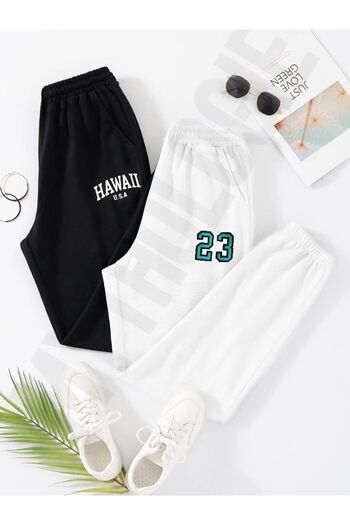 Mythologie 2-Piece Printed Jogger Sweatpants - Black And White Rubber Leg High Waist