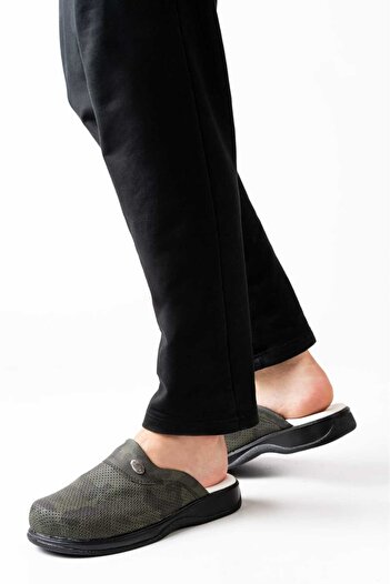 BLUMSABOTERLİK Full Orthopedic and Anatomical Green Camouflage Patterned Hospital Doctor Nurse Chef Slippers - Blum Sabo