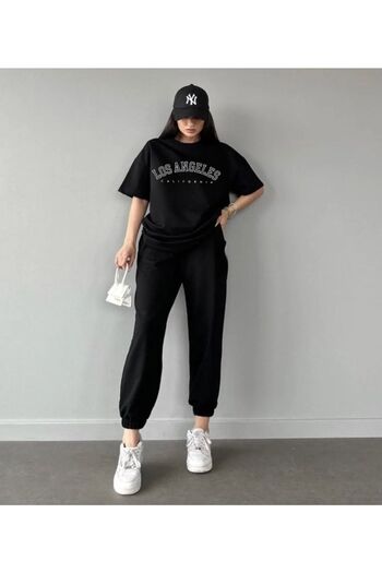 Mythologie Los Angeles T-shirt Sweatpants Jogger - Black Printed Tracksuit Set Oversize Crew Neck