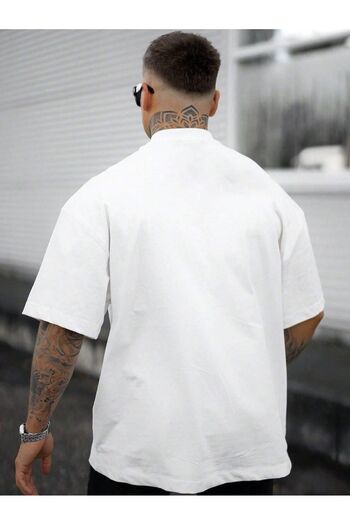 Mythologie Men's Unprinted Plain T-Shirt - White Oversize Crew Neck Short Sleeve