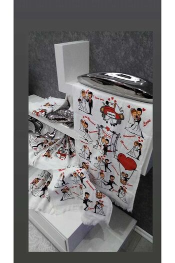 EVRİZON 40x60 Printed Wedding Themed Towel 2 Pack