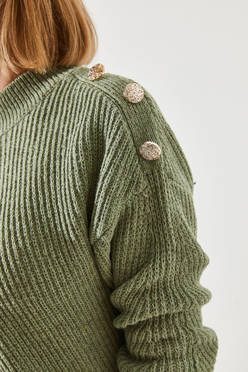 Bianco Lucci Women's Knitwear Sweater with ShoulDer Buttons - Thessaloniki Knit 20246210