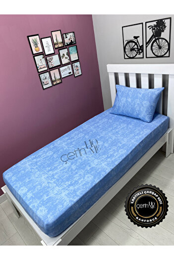 Çetinhome Fabric Fitted Sheet Set 3 Sizes Shadow Blue Single