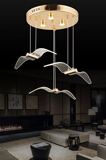 EY-EL TASARIM Marcos Gold 3-Color LED Pendant Chandelier - Set of 3