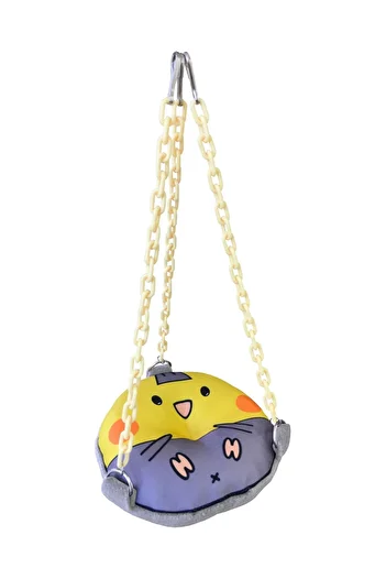 Kuşarkadaşım Cockatiel Round Bagel Swing Double Sided Swing Toy Yellow Dark Gray