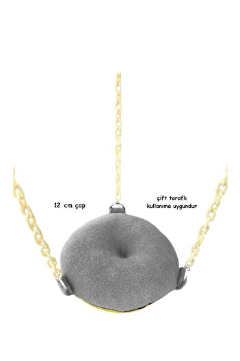 Kuşarkadaşım Cockatiel Round Bagel Swing Double Sided Swing Toy Yellow Dark Gray