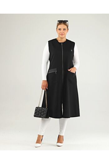 Seçkin Büyük Beden WOMEN'S LARGE SIZE LEATHER POCKET VEST