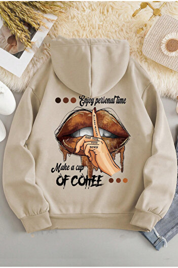 Benisengiydir Γυναικείο φούτερ με κουκούλα σε μπεζ Oversize - Of Coffe
