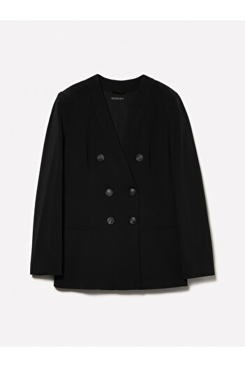 Sisley Black Double Breasted Collarless Jacket - Lined, Regular Cut