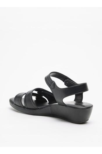 Le Confort Solid Open Toe Sandals with Wedge Heels and Hook and Loop Closure
