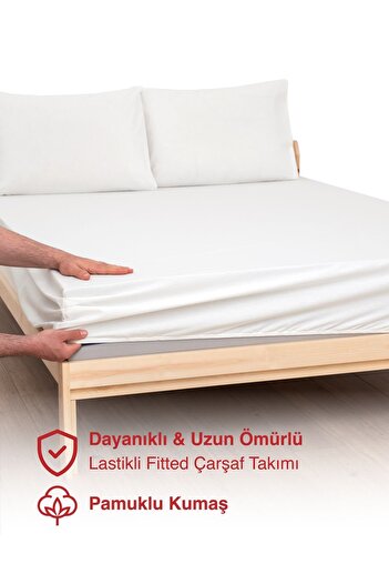 MODELHOME Cream Colored 100% Cotton Combed Cotton Single/Double Fitted Sheet (7 DIFFERENT SIZES)