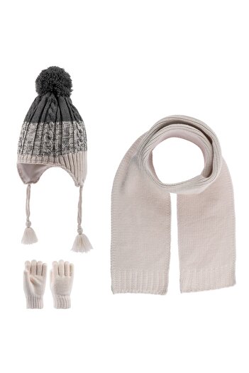 Kitti 4-8 Yaş Erkek Çocuk Atkı Bere Eldiven Takımı 3'lü Set