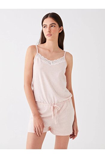 LC Waikiki LCW ECO V-Neck Lace Detailed Strappy Women's Shorts Jumpsuit Pajamas