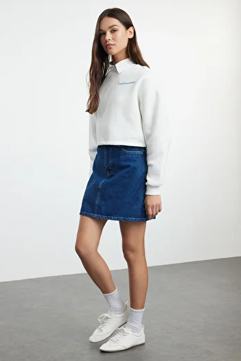 Trendyol Collection Fusta mini din denim cu talie înaltă, albastră, mai sustenabilă TWOSS24ET00063