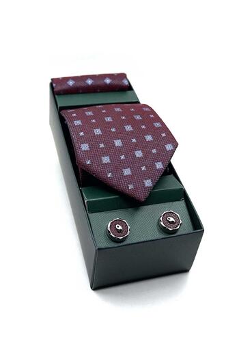 Kravatkolik Gift Set with Claret Red Tie and Claret Red Handkerchief - Os570