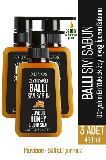 Olivos Natural Olive Oil Honey Liquid Soap Olive Oil Hand Soap Intensive Moisturizing 3 PCS 450 Ml