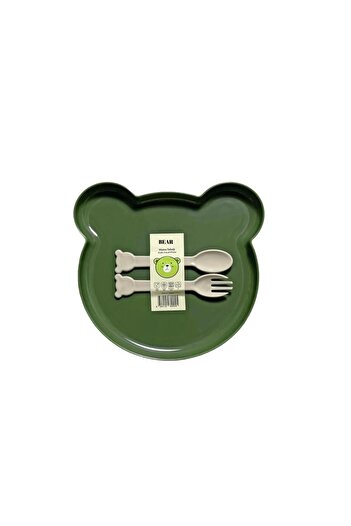 Bayev Green Bear Food and Baby Set with Fork and Spoon