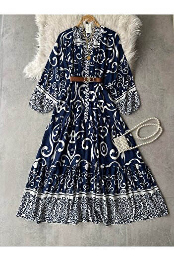 modabetce Long Navy Blue Katkat Dress