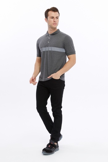 Uniprom Anthracite Melange Men's Polo Collar ReflecTive T-shirt