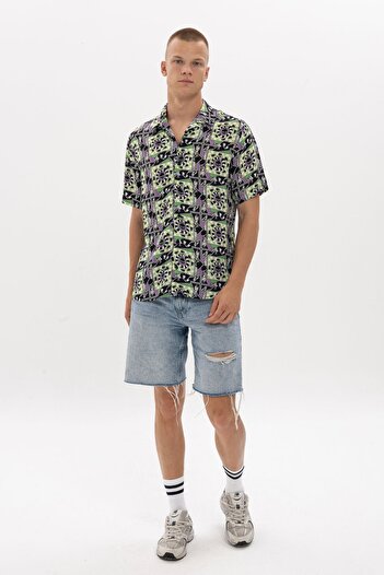 S-Ponder Beetlejuice Patterned Men's Viscose Short Sleeve Shirt