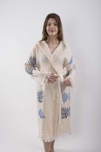 REİNA TEKS Peshtemal Bathrobe Pareo Cotton Beach Coral Tree of Life Patterned 1 Piece Unisex Beachwear Kimono Kaftan